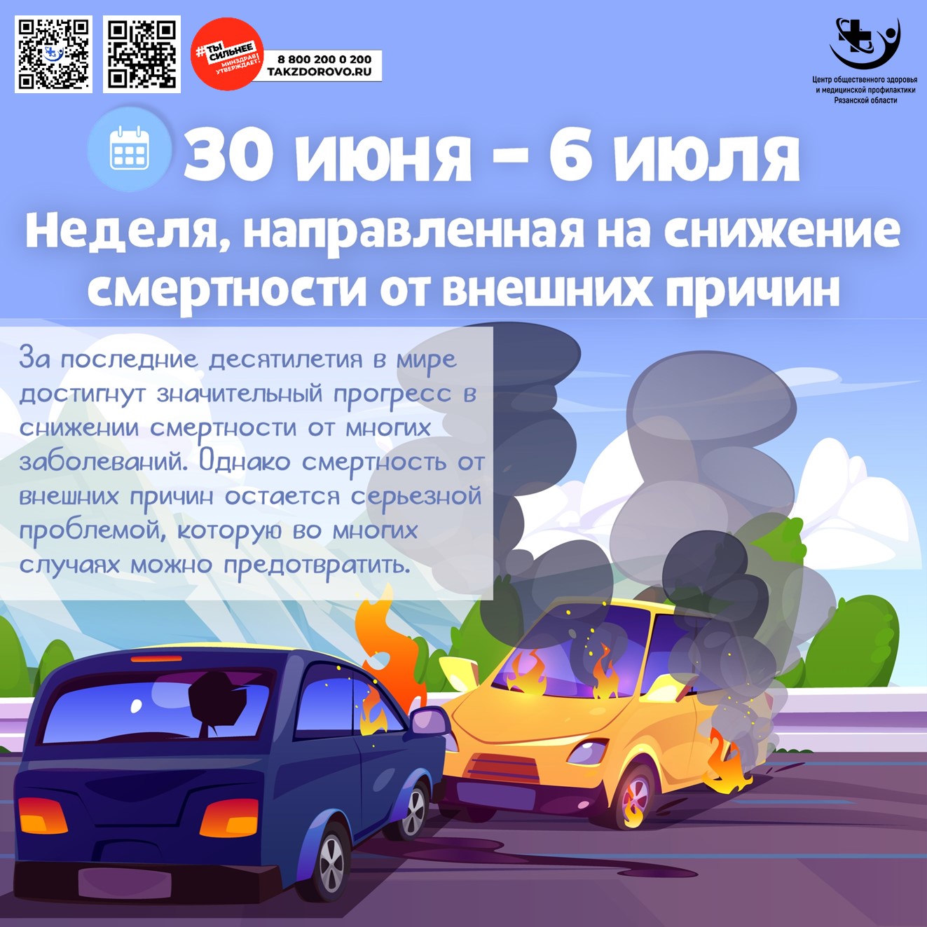 30 июня - 6 июля -  неделя реализации мероприятий, направленных на снижение смертности от внешних причин..